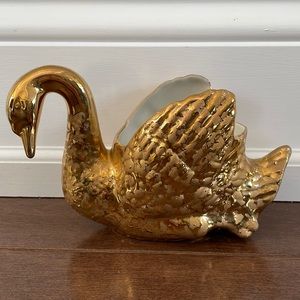 Gold Swan planter vase